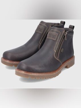 Rieker Men’s Dark Brown Leather Side-Zip Chukka Boots